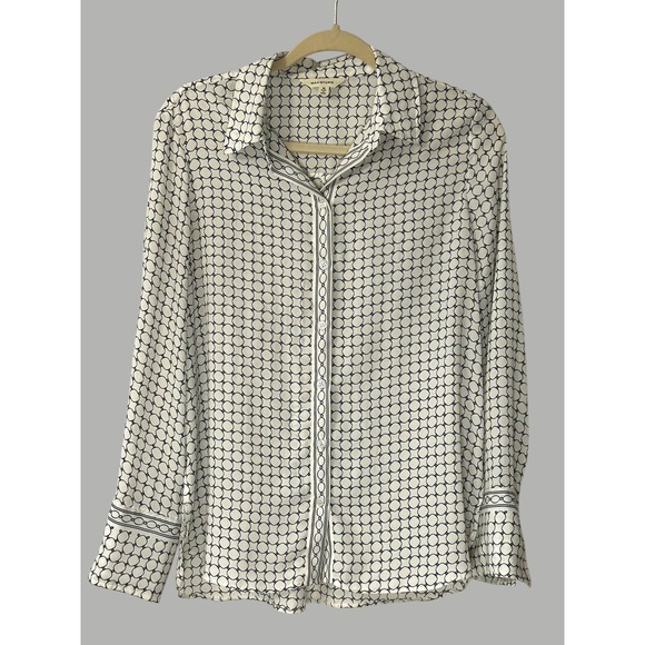 Max Studio Blouse Top Circle Print Long Sleeve‎ Career Casual White Black M - Picture 1 of 6